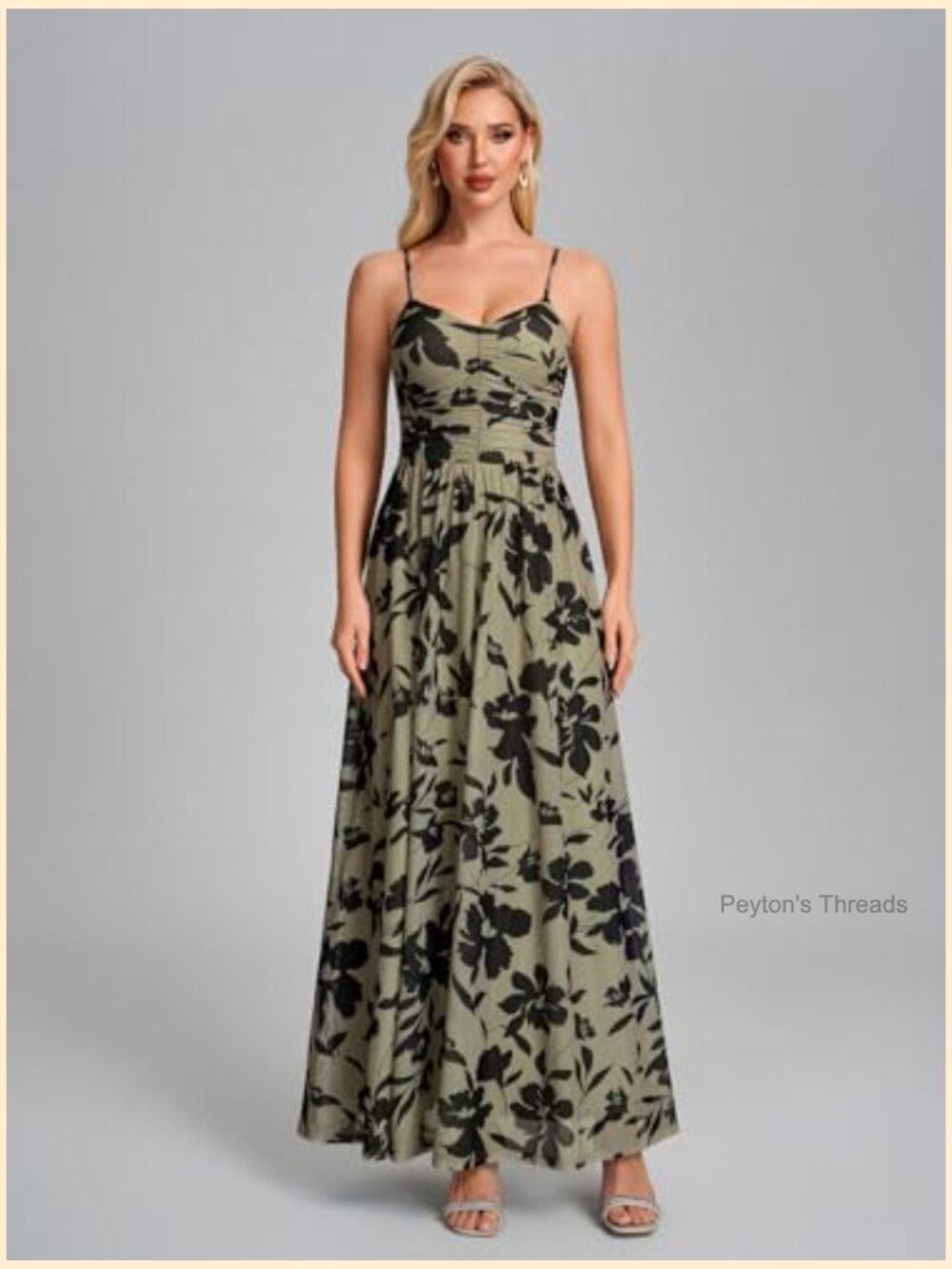 Spaghetti Strap Floral Maxi Dress A-Line V-Neck Wedding Guest Long Sundress - Picture 5 of 5